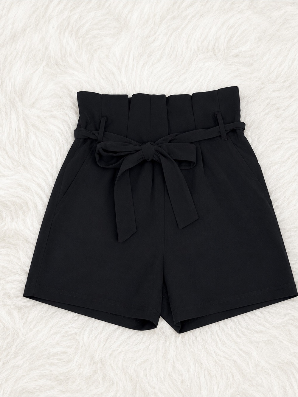 Chic High-Waist Tie Shorts — Black